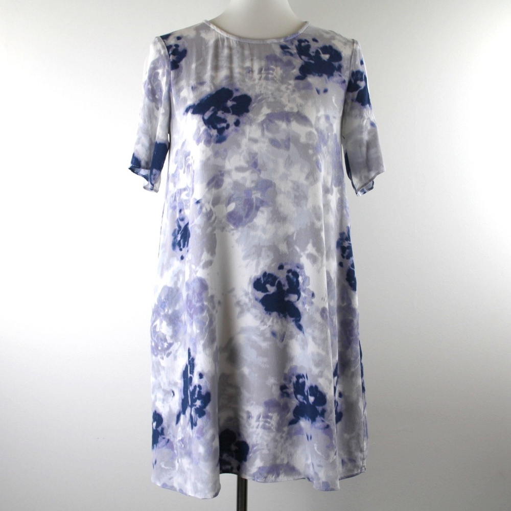 Aritzia Wilfred Carine Crepe Abstract White Navy Grey Purple Shift Mini Dress S